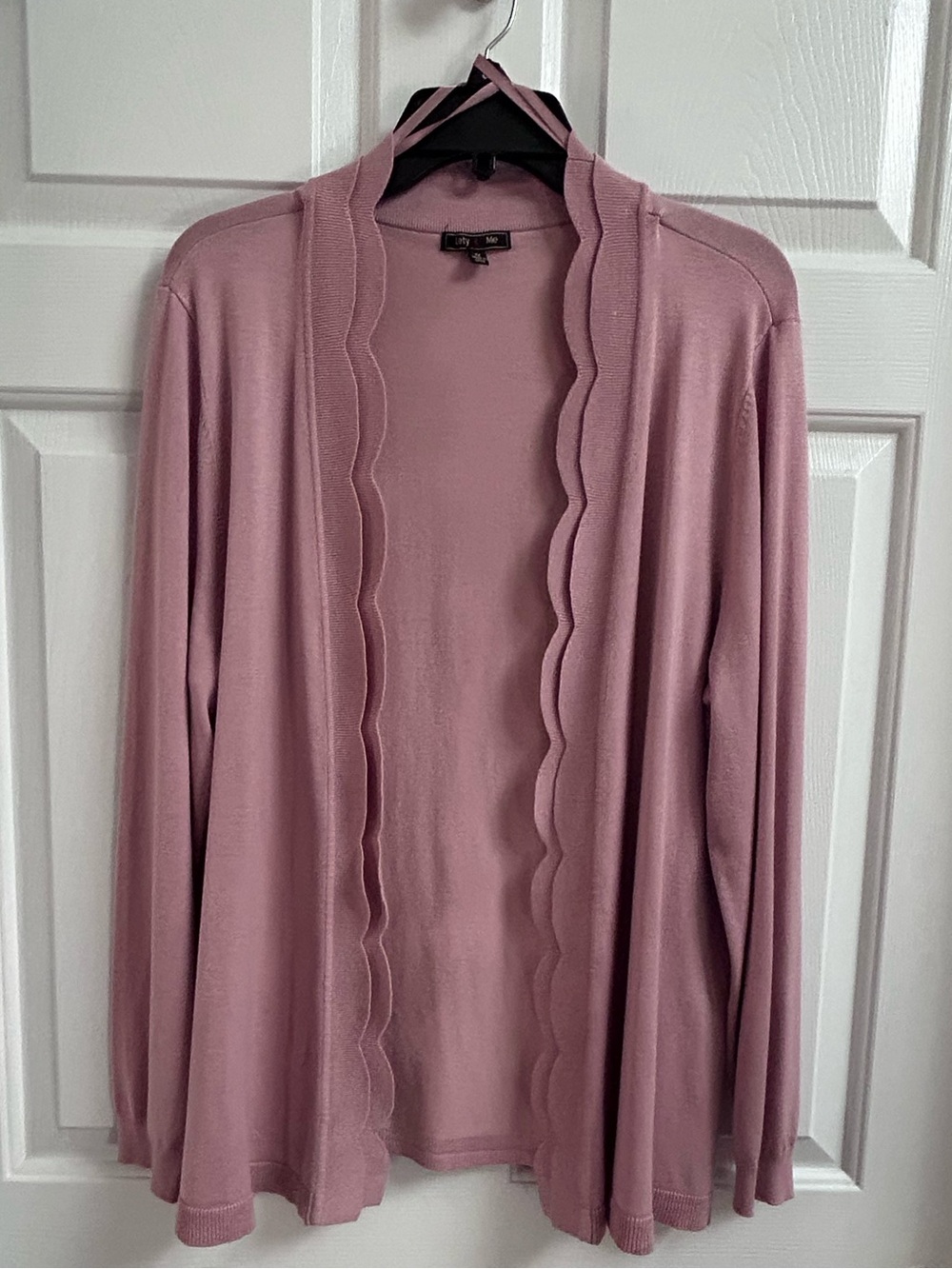 Scalloped Open-Front Cardigan in Dusty Rose